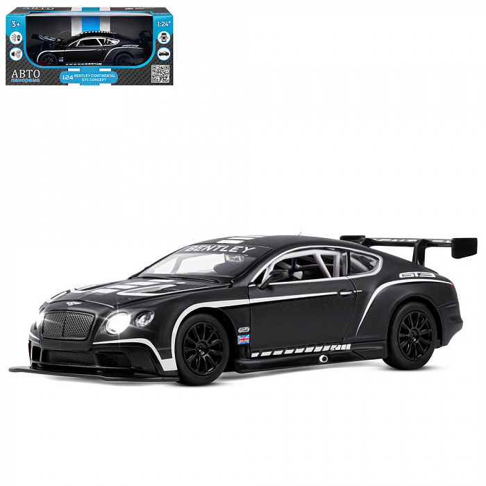 ТМ "Автопанорама" Машинка 1:24 Bentley Cont.GT3 Concept, черный+белый, свет, звук 24*12*10 JB1251565