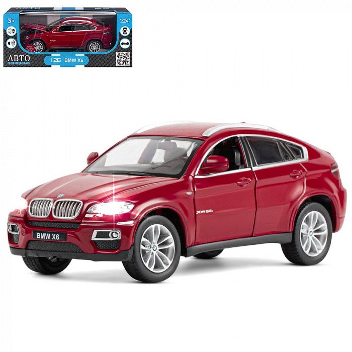 ТМ "Автопанорама" Машинка 1:26 BMW X6, бордовый, в/к 24,5*12,5*10,5 см  JB1251128