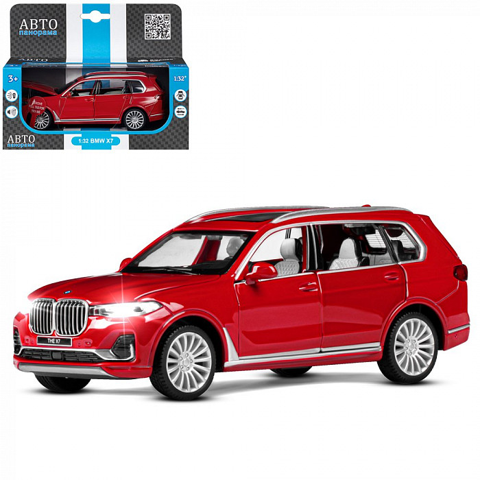 ТМ "Автопанорама" Машинка 1:32 BMW X7, красный, свет, звук в/к 18*13,5*9 см JB1251312 