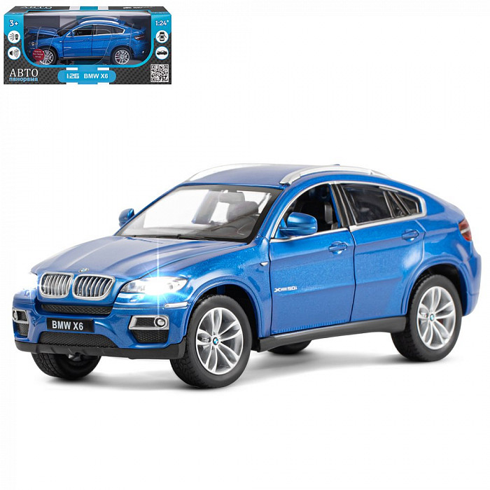 ТМ "Автопанорама" Машинка метал. 1:26 BMW X6, синий, свет, звук 24*12*10см  JB1200121 