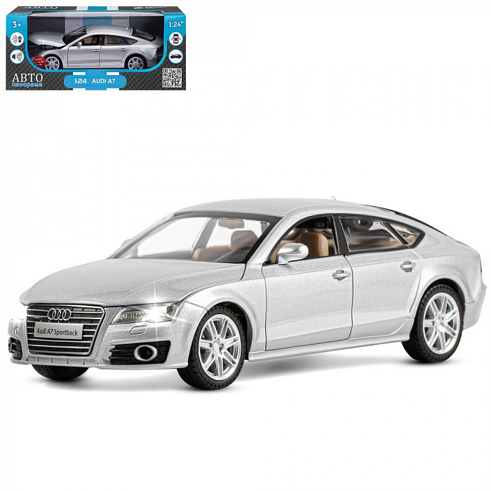 ТМ "Автопанорама" Машинка  1:24 Audi A7, серебряный, свет, звук в/к 24,5*12,5*10,5 см JB1251020 